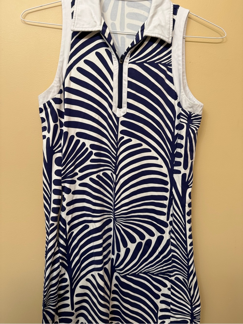 Sleeveless Navy and White Collared Midi Dress - Picture 2 of 8